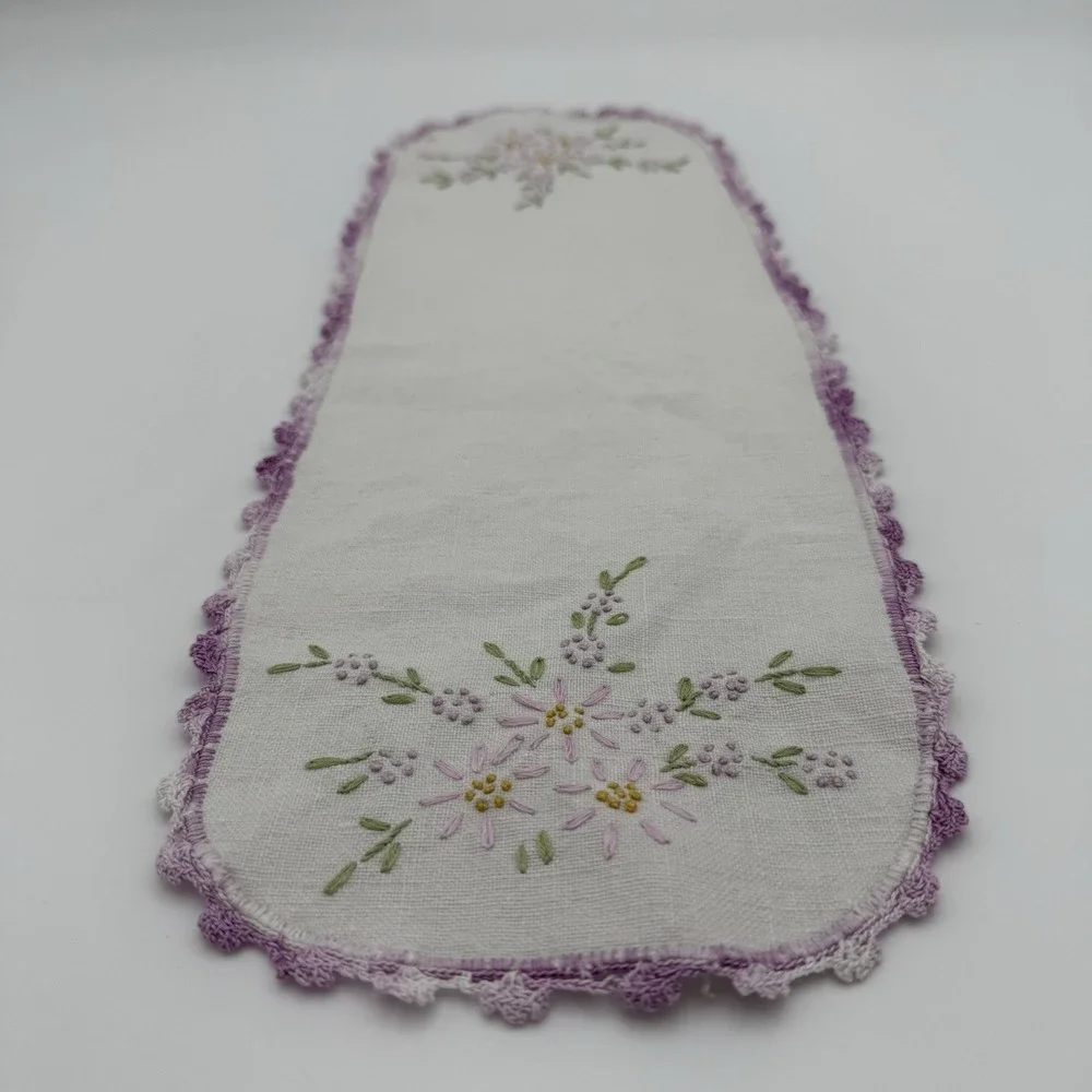 Antique 3 Piece Embroidered Linen Armchair Set‎ Textiles Antimacassar Lavender